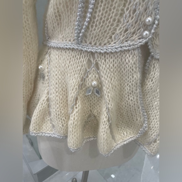 MOHAIR BEIGE SWEATER CARDIGAN WITH JEWELS SIZE MEDIUM - Picture 7 of 17